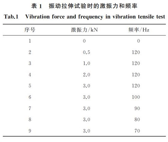 表1 振動拉伸試驗時的激振力和頻率 表1 振動拉伸試驗時的激振力和頻率