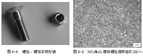 螺母實物形貌，30CrMnSi鍍鋅螺栓調質組織200×