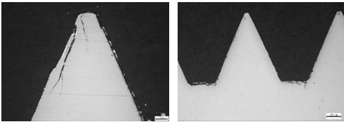 螺紋牙側和牙頂折疊50× 圖8-51 螺紋的牙底折疊50× 螺紋牙側和牙頂折疊50× 圖8-51 螺紋的牙底折疊50×