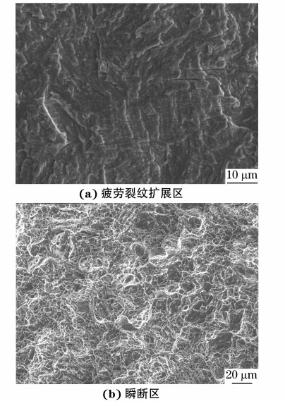 圖4 300M 鋼試樣疲勞斷口不同區域的SEM 形貌 圖4 300M 鋼試樣疲勞斷口不同區域的SEM 形貌