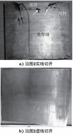 圖3 1號裂紋試樣解剖后的截面形貌 圖3 1號裂紋試樣解剖后的截面形貌