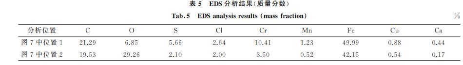 表5 EDS分析結果(質量分數) 表5 EDS分析結果(質量分數)