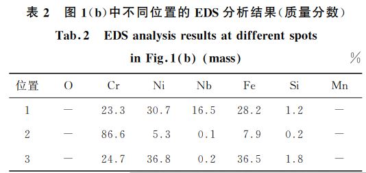 表2 圖1(b)中不同位置的 EDS分析結果(質量分數) 表2 圖1(b)中不同位置的 EDS分析結果(質量分數)