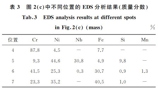 表3 圖2 c 中不同位置的 EDS分析結果 質量分數 表3 圖2 c 中不同位置的 EDS分析結果 質量分數