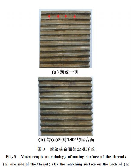 圖3 螺紋嚙合面的宏觀形貌 圖3 螺紋嚙合面的宏觀形貌