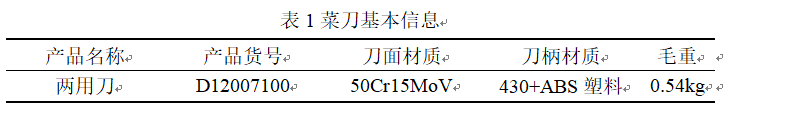 表1菜刀基本信息 表1菜刀基本信息